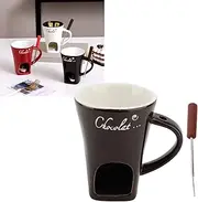 Chocolate Fondue Mug, Ceramic Chocolate Melting Cup with Candle Heating, Dishwasher Safe, Fondue Cups for Chocolate Cheese Butte (Brown)