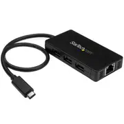 StarTech HB30C3A1GE 3-Port USB-C Hub with Gigabit Ethernet - USB-C to 3x USB-A - USB 3.0 (5Gbps) - Includes Power Adapter