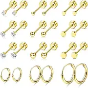 [FASACCO] Small Tiny Stud Hoop Earring Gold Studs 18K Stainless Steel Earring Sets for Multiple Piercing Cartilage Hoop Earrings