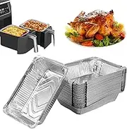 50Pcs Aluminum Foil Trays 1100ml Non-Stick Aluminum Foil Baking Pans Food Grade Aluminum Foil Containers Heavy Duty Baking Pans for Double Basket Air Fryer Oven Cooking