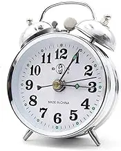 Vintage Double Bell Mechanical Wind Alarm Clock, Nostalgic Retro Silver