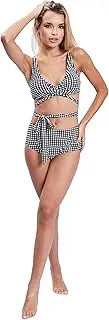 [R REEZEY] Tie Wrapped Top and High-Waisted Bottom, Shepherds Plaid, L