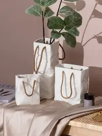 在飛比找Yahoo!奇摩拍賣優惠-熱銷 創意ins方形白色陶瓷手袋花瓶褶皺紙袋水養鮮花花器軟裝