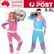 Adults 80s Height Of Fashion Tracksuit 1980s Party Retro Disco Neon Costume