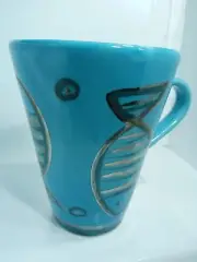 FISH SYMBOL COFFEE MUG. GERMAN HANDMADE POTTERY MUG HAND PAINTED Deco Mug. B290