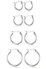 ORAZIO 4 Pairs Stainless Steel Hoop Earrings Set Cute Huggie Earrings for Wom...