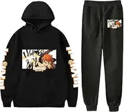 [Flyself] Boys Haikyuu 2 Pieces Tracksuit Sets Japanese Anime Karasuno High School Long Sleeve Hoodie Pullover Sweater and Long Pants Set Cosplay Kozume Kenma Gakuen Koukou Jogging Gym Sweatsuits