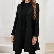 Women's Wool Blend Coat Winter Singel Breasted Lapel Long Pea Coat Fall Over Coat Formal Office Windproof Warm Simple Elegant Luxurious Basic Jacket Long Slee