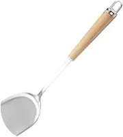 COLLBATH 304 Stainless Steel Turner with Beech Handle Non Slotted Spatula for Cooking Kitchen Utensil for Home and Restaurant Use Easy to Clean Convenient Hanging Storage