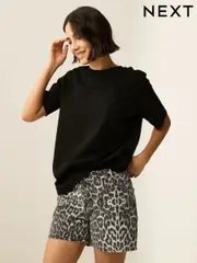 Leopard Print 100% Cotton Denim Shorts (F31875) | $68