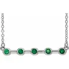 14K White Natural Emerald Bezel-Set Bar 16" Necklace