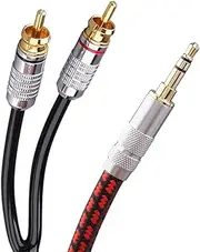Primda Audiophile Audio Cable Stereo 3.5mm Male to 2 RCA Male Red for Smartphone, MP3,CD, Tablets, Speakers,Home Theater,HDTV (Straight 3.5mm (9 Feet))