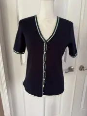 Elie Tahari Navy Rib Knit Button Front Top. MSRP $150. Size L