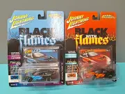 NIP Johnny Lightning BLACK WITH FLAMES 1993 Pontiac Firebird Trans Am PAIR