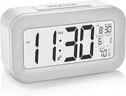 Necomi Digital Alarm Clock, Creative Smart, Bedside Desk Table Electronic Clock Battery Operated Mute Luminous Alarm Clock with Adjustable Light, Suitable for Students and Children (White)