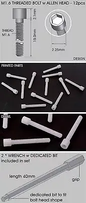 12 * RESIN M1.6 THREADED BOLT w 2.25mm ALLEN HEAD for 1/12 TAMIYA MENG NUNU BEEM