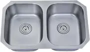Double Bowl Curve Kitchen Sink with Waste Strainers & Drain Board, Stainless Steel Water Basin Sinks