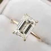 Lab-Created 3.70 Ct Emerald Cut Diamond Engagement Ring 14K Yellow Gold Finish