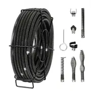 VEVOR Drain Cleaning Cable 100 FT x 5/8 Inch, Professional Sectional Drain Cleaner Cable with 7 Cutters for 0.8" to 3.9" Pipes, Hollow Core Sewer Drai