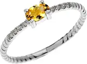 [Dainty and Elegant Gold Rings] Dainty 10k White Gold Diamond and Solitaire Oval Citrine Rope Design Stackable/Proposal Ring