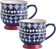Muziuo 12 Oz Embossed Hand-Painted Floral Pattern Coffee Mugs, Large Mugs, Porcelain Coffee Cup Set of 2 (blue set of 2)