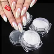 2 Boxes White Pearl Chrome Nail Powder, Mirror Effect Aurora Magic Pearlescent W
