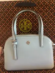 Tory Burch Crossbody Bag Emerson Patent Dome Satchel Light Blue Small