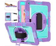 iPad 6th Gen 9.7" Kids Shockproof Stand Case Protective Cover w/ Strap - Purple/Mint