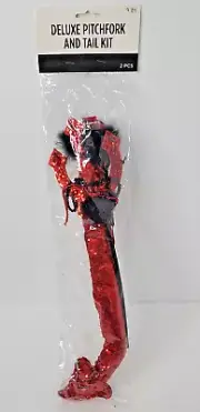 Red Sequin DELUXE PITCHFORK & TAIL KIT Devil Halloween Costume Accessory NEW