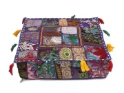 18" Indian Handmade Square Patchwork Home Decorative Floor Cushion Cover Purple