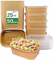 Kraft Paper Salad Bowls w/Lids 750ml To Go, Square Disposable Soup Bowls Leakproof Microwave 50 Sets, Sturdy Take Away Containers for Keto Toppings Snack Camping Gathering