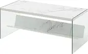 SoHo Coffee Table with Shelf, White Faux Marble/Glass