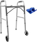 Foldable Lightweight Two Button Walker with 5” Wheels, Includes Ski Glides - Fol