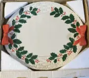 Fitz & Floyd Christmas Classic 16” Platter Red Ribbons Mistletoe Weave