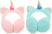 [Baluue] 2Pcs Unicorn Plush Ear Headband for Warm Earmuffs with Cat Ears Decor Soft and Comfortable Winter Accessory Edges for Outdoor Activities Random Color
