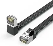 JUXINICE Cat7 Flat Right Angle Ethernet Cable 10FT,Up Angle 90,Short Crystal Connector RJ45 LAN Network Path Cord,10Gbps 600MHz,for Gaming,Pc,Router,Modem.
