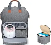 LUXJA Breast Pump Bag with Breastmilk Cooler Bag (Fits Four 5-Ounce Breastmilk Bottles), Breast Pump Backpack with Compartments for Cooler Bag and Laptop (Suitable for Working Mothers), Gray