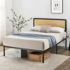 Zinus Double Bed Frame with Black Rattan headboard and Metal Frame