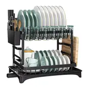 Dish Drainer Drying Rack With Cup Holder Cutlery Tray Kitchen Organiser - 2 Tier