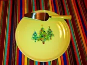FIESTA Christmas 12" Trio Trees Cake Plate & Server Ivory Set Made In USA, NIB