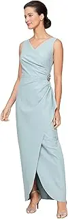 [Alex Evenings] Women's Slimming Long Side Ruched Dress with Cascade Ruffle Skirt