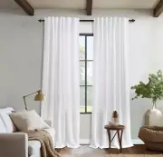 90 Inch Curtains for Living Room, Sheer White Long Light Filtering Semi Privacy