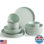 MissYIP 12 Pcs Wheat Straw Dinnerware Sets, Unbreakable Reusable Kitchen Dinn