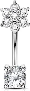 [OUFER] 16G Flower Curved Barbell 316L Stainless Steel Cartilage Ear Piercing 6/8 mm Helix Piercing Clear CZ Curved Barbell Piercing for Women Rook Barbell Body Piercing