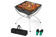 Costway 3-in-1 Outdoor Fire Pit Portable Campfire Grill Charcoal Wood Burning Stove w/Carry Bag & Gloves Outdoor Cooking