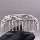Solid 999 Fine Silver Cute Comb With Lotus Fish Pattern Portable Comb 4.0" L