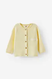 [Cotton On Kids] Cotton On Kids - Personalised-Organic Knit Cardigan - Lemon squash NEWBRN LEMON SQUASH