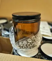 12 Glass Amber 8oz Candle Making Jars W Plastic & Tin Lids/labels