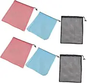 WHAMVOX 6Pcs Colorful Drawstring Storage Pouches Durable Mesh Bags for Travel Sports Daily Use Portable Storage Pocket for Makeup Snacks and More Random Colors