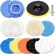 Swpeet 13Pcs 6 Inch Buffing Pads Set, Car Polishing Pad Kit, Foam Polish Pads Wax Buffer Polisher Attachment for Electric Drill and Auto Polisher With M14 Drill Adapter